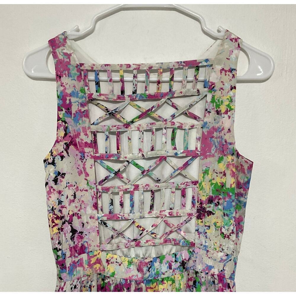 Gianni Bini Pastel Abstract Print Watercolor Cutout Maxi Dress Size 2 XS - Picture 2 of 7
